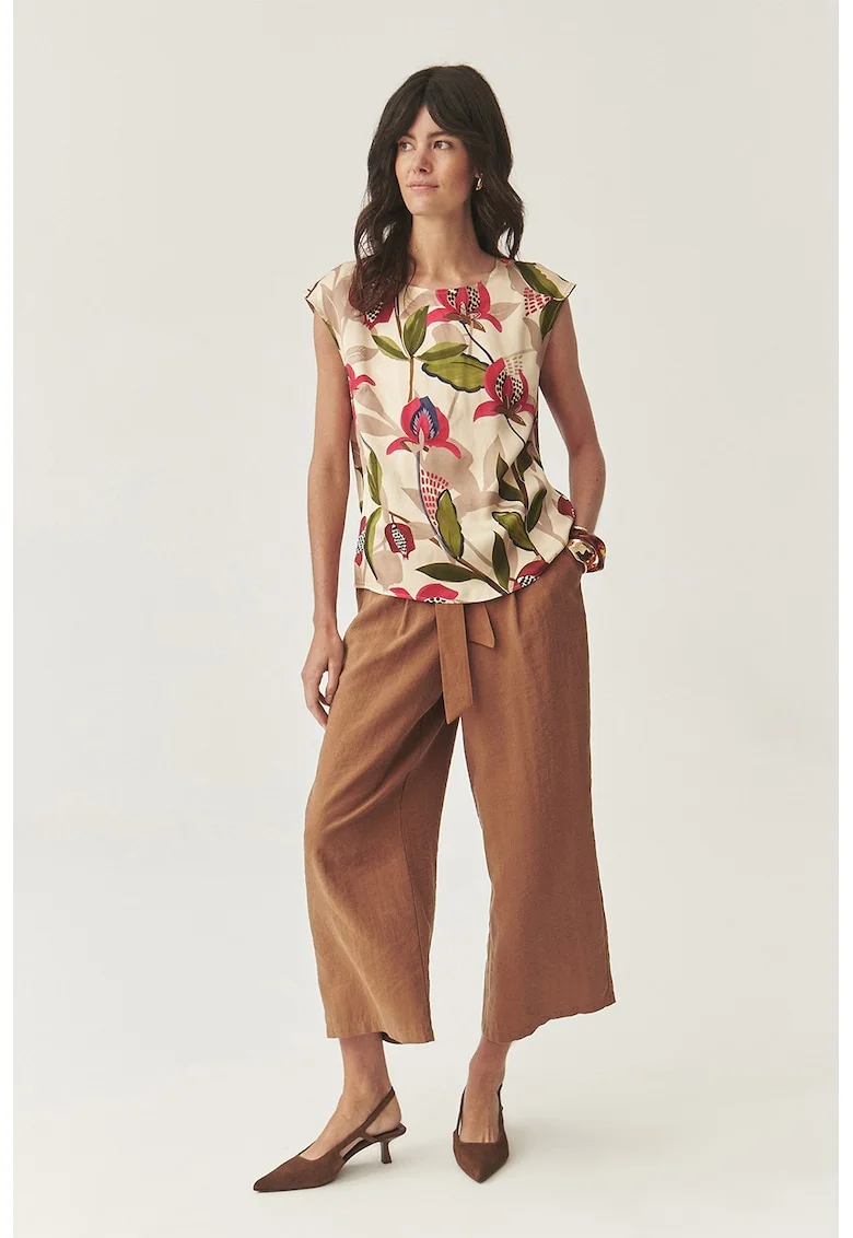 Bluza lejera cu model floral, Verde/Rosu inchis/Bej deschis