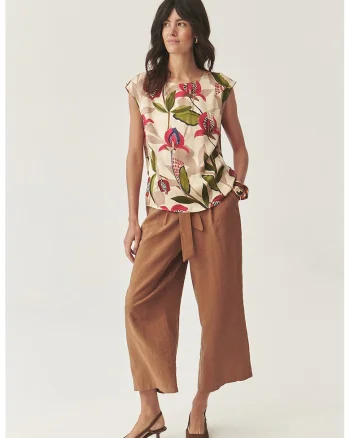 Bluza lejera cu model floral, Verde/Rosu inchis/Bej deschis