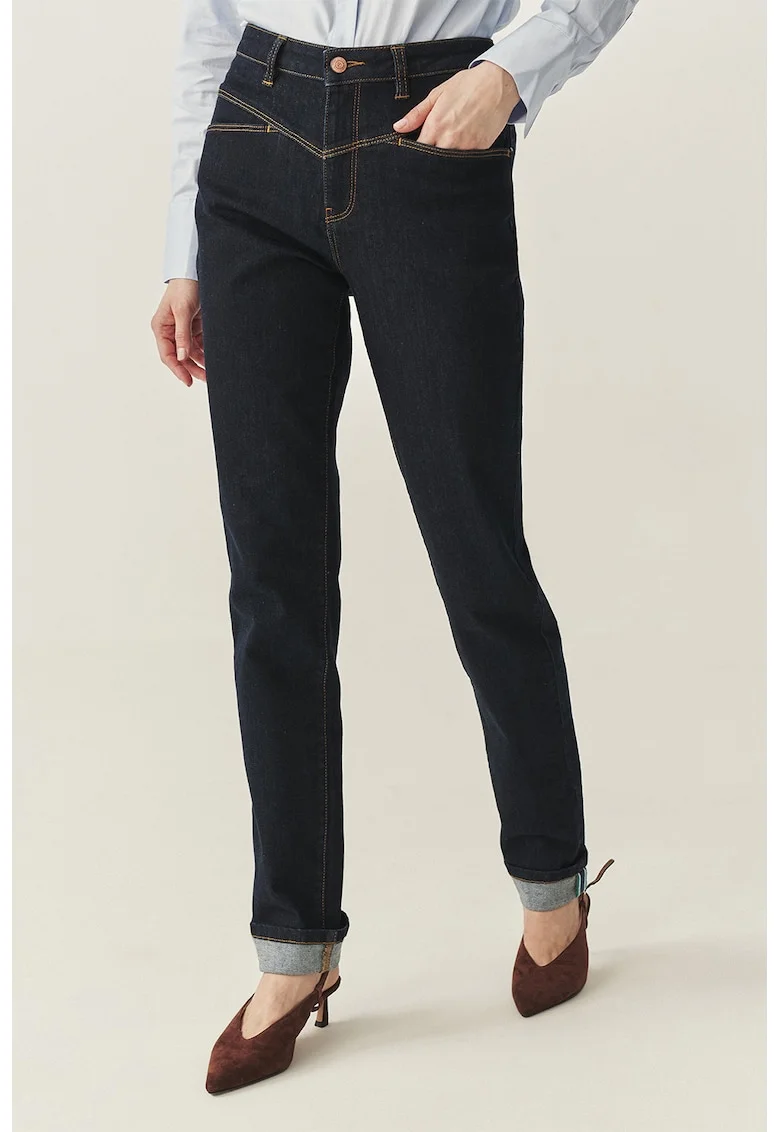 Blugi slim-fit cu cusaturii contrastante, Portocaliu pal/Gri antracit