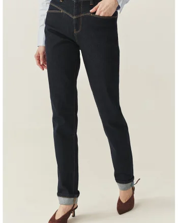 Blugi slim-fit cu cusaturii contrastante, Portocaliu pal/Gri antracit