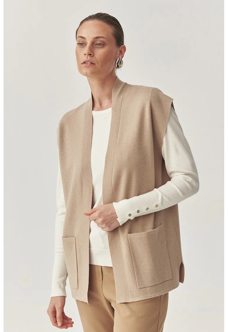 Cardigan din amestec de lana cu buzunare supradimensionate, Maro nisip