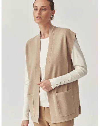 Cardigan din amestec de lana cu buzunare supradimensionate, Maro nisip