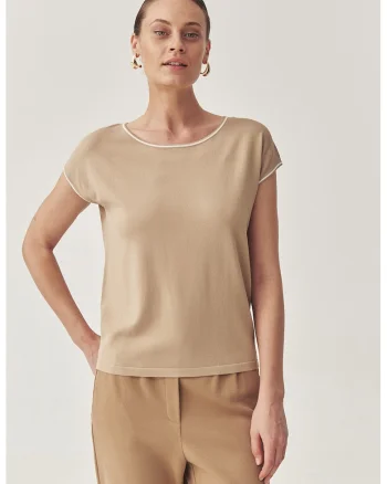 Tricou cu decolteu rotund, Maro nisip