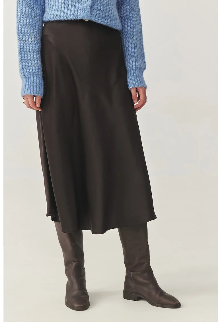 Fusta midi din satin, Gri antracit
