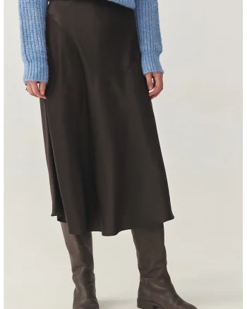 Fusta midi din satin, Gri antracit