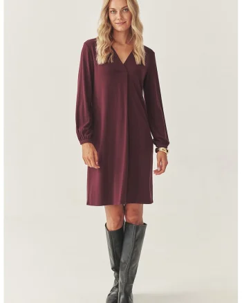 Rochie cu decolteu in V si maneci lungi, Violet pruna