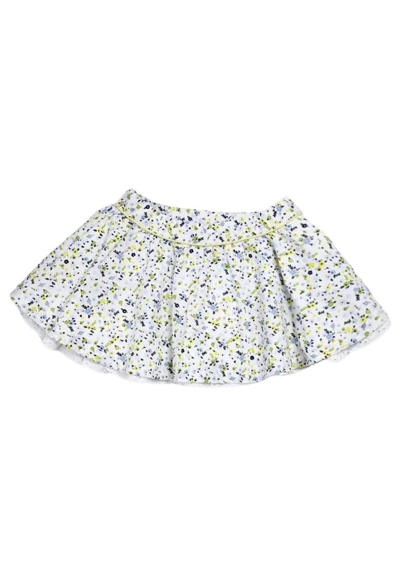 Fusta fetita  alb, bumbac, model floral, croiala evazata, talie elastica