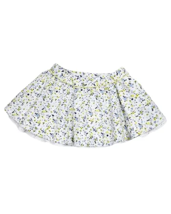 Fusta fetita  alb, bumbac, model floral, croiala evazata, talie elastica