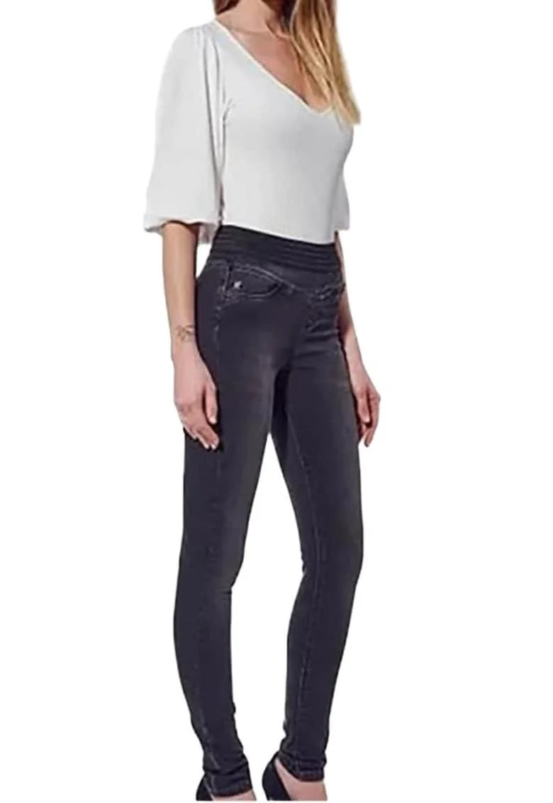 Pantaloni jeggings dama  negru, talie inalta, lungi, bumbac,
