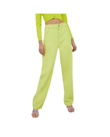 Pantaloni dama  evazati, galbeni, bumbac,