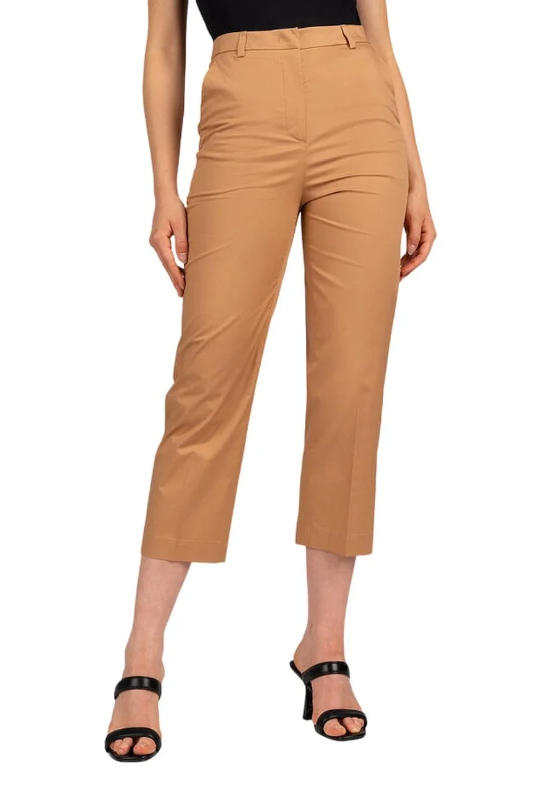 Pantaloni dama,  Bumbac/Elastan, Maro,