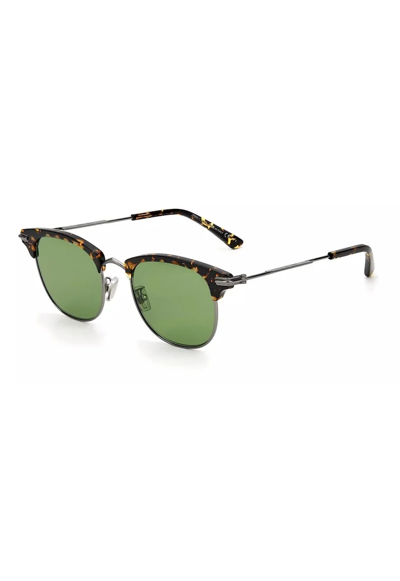 Ochelari de soare barbati  metalici, argintii si havana, lentile verzi, 51x20x150mm, set cu etui si servetel