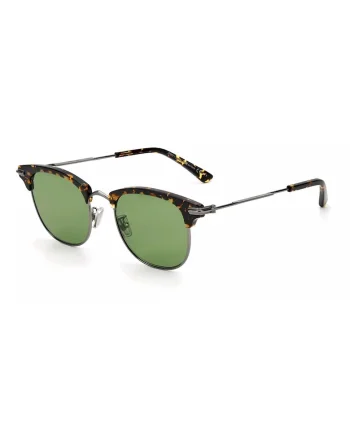 Ochelari de soare barbati  metalici, argintii si havana, lentile verzi, 51x20x150mm, set cu etui si servetel