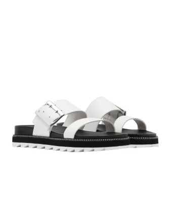Papuci,  Piele Naturala, Alb/Negru,