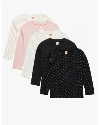 Set de bluza cu decolteu la baza gatului - 5 piese, Negru/Bej/Roz