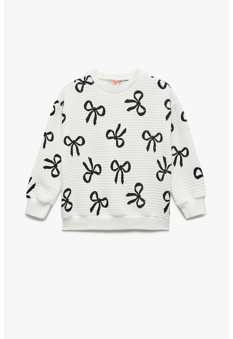 Bluza de trening din amestec de bumbac cu imprimeu funde, Alb fildes/Negru