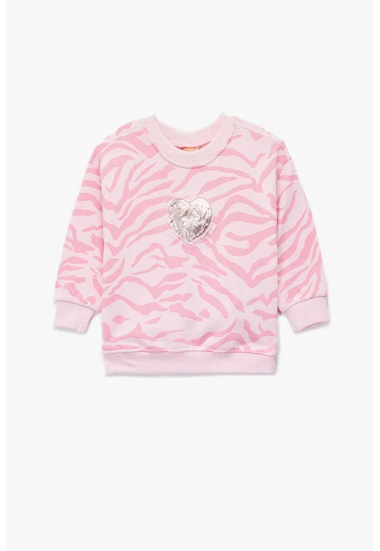 Bluza cu animal print si decolteu la baza gatului, Roz somon/Roz