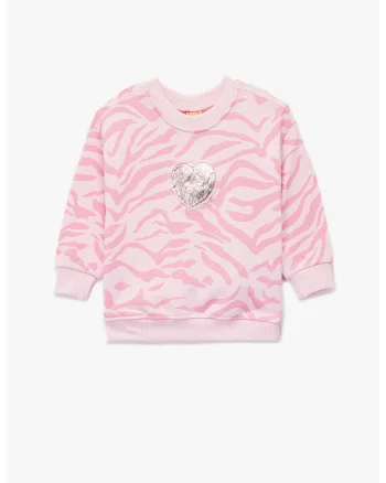 Bluza cu animal print si decolteu la baza gatului, Roz somon/Roz