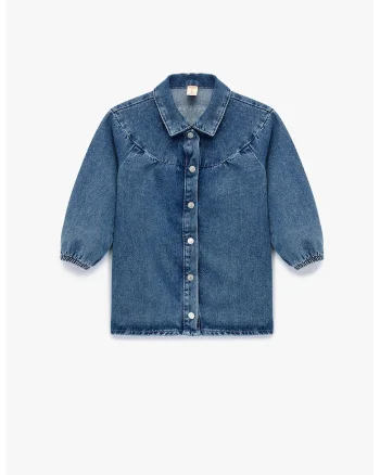 Camasa din denim cu nasturi, Albastru inchis