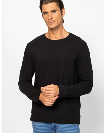 Bluza cu decolteu la baza gatului si striatii, Negru