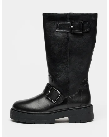 Ghete medii din piele cu catarame decorative, Negru