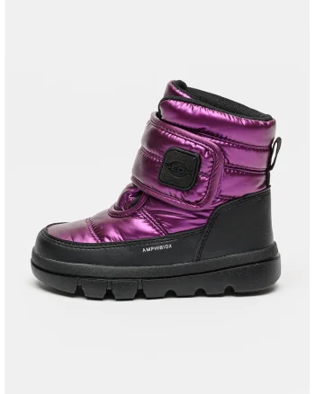 Ghete cu inchidere velcro si aspect metalizat, Negru/Ametist