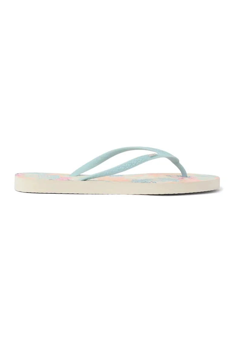 Papuci flip-flop cu model floral Seaside Prints Vintage, Albastru pastel/Piersica
