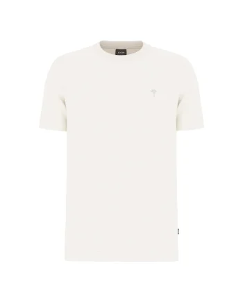 Tricou din bumbac organic cu decolteu la baza gatului, Crem