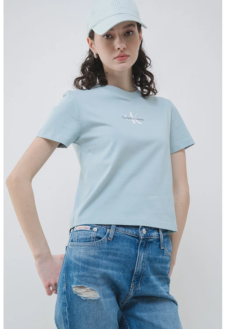 Tricou crop slim fit cu logo