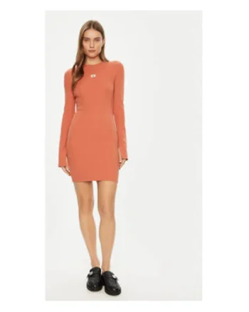 Rochie de zi Dama,  portocalie, bumbac-elastan,