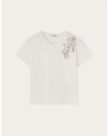 Tricou cu aplicatii cu strasuri, Alb/Auriu