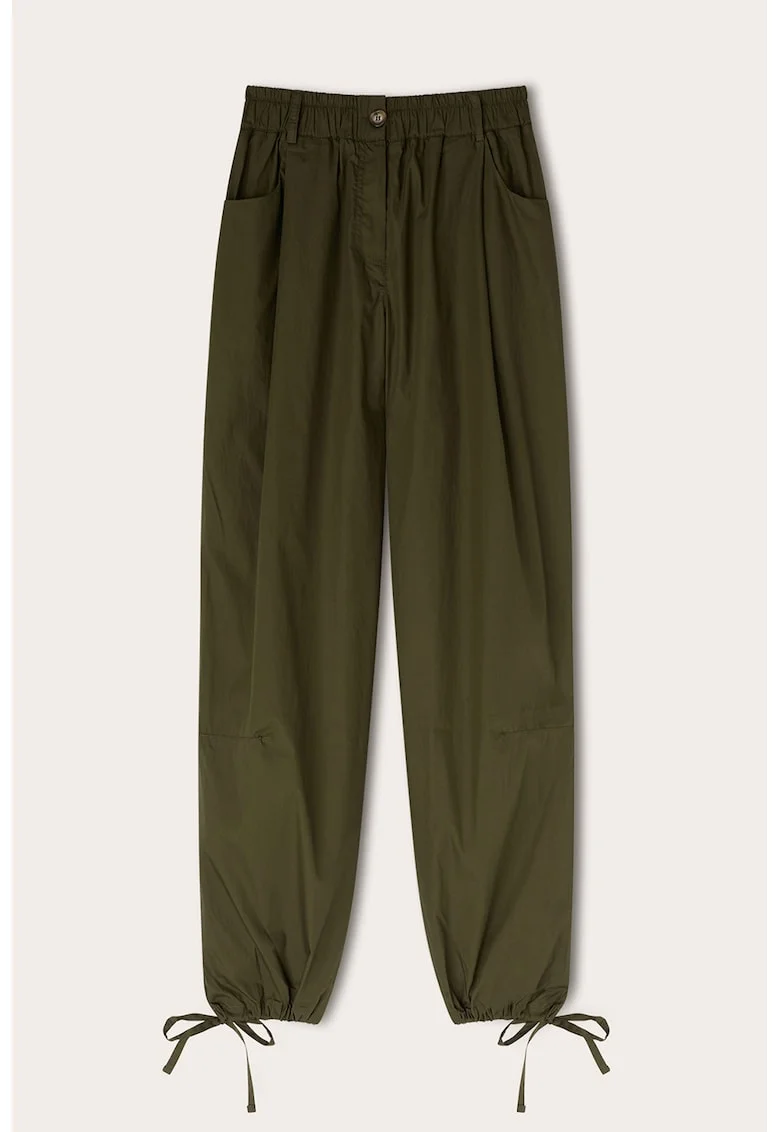 Pantaloni din bumbac cu terminatie cu snur de ajustare, Verde masliniu