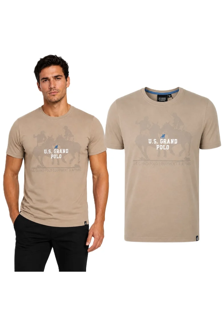 Tricou cu imprimeu logo, Bej