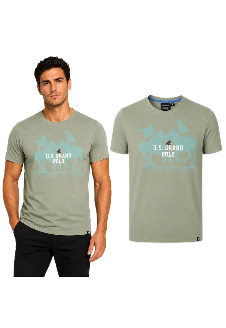 Tricou cu imprimeu contrastant si decolteu la baza gatului