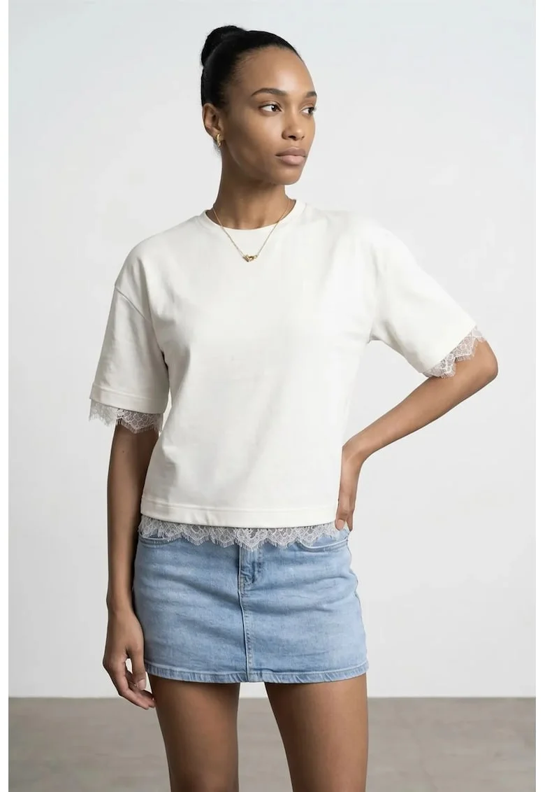 Tricou  pentru Femei, Maneca Scurta, Croiala Regular, Crem Natural, Bumbac Elastan