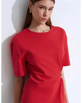 Tricou dama,  regular fit, rosu, bumbac, poliester, elastan
