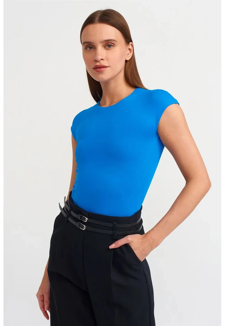 Tricou dama,  slim fit, albastru cobalt, 90% nailon, 10% elastan