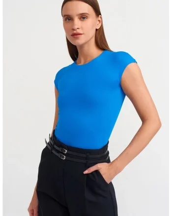 Tricou dama,  slim fit, albastru cobalt, 90% nailon, 10% elastan