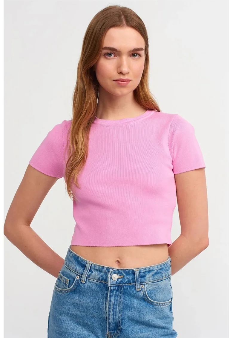 Tricou dama,  tricou scurt, slim fit, roz aprins, 65% viscoza, 35% poliamida,