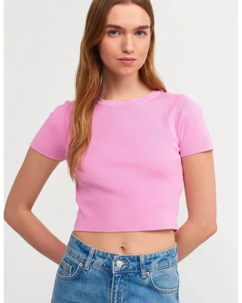 Tricou dama,  tricou scurt, slim fit, roz aprins, 65% viscoza, 35% poliamida,