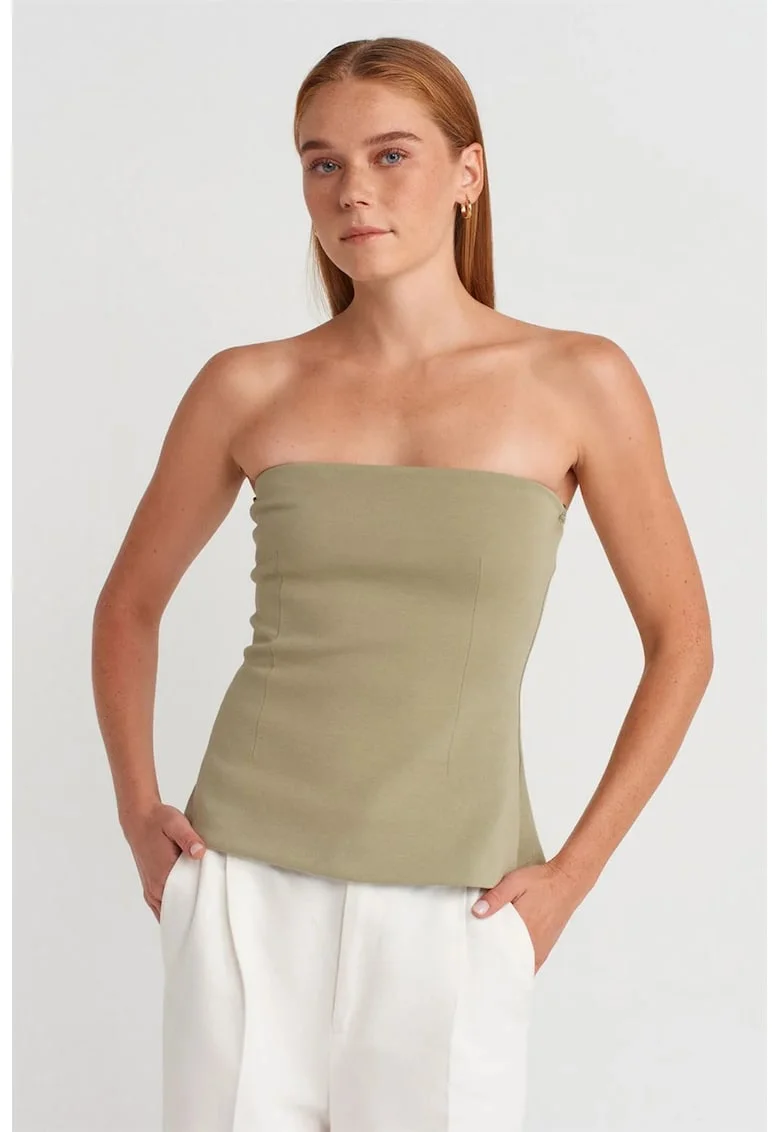 Bluza dama,  bandeau, slim-fit, verde kaki, bumbac 80%
