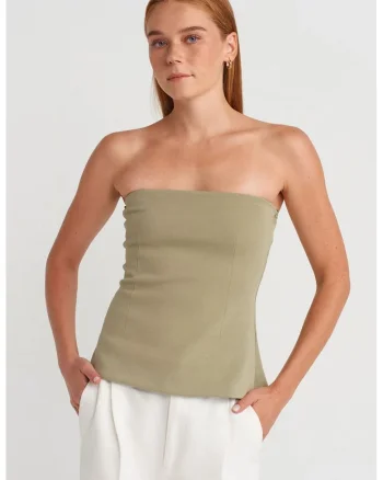 Bluza dama,  bandeau, slim-fit, verde kaki, bumbac 80%