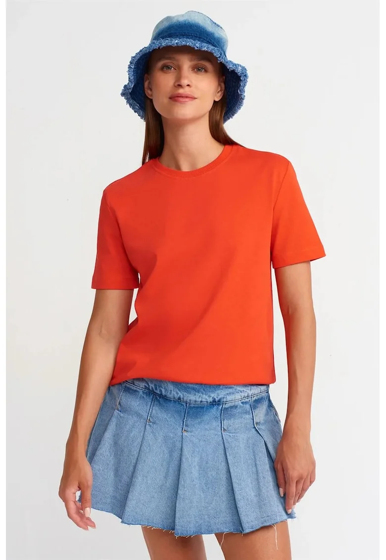 Tricou dama  bumbac 100%, portocaliu aprins, maneca scurta, croiala regular fit