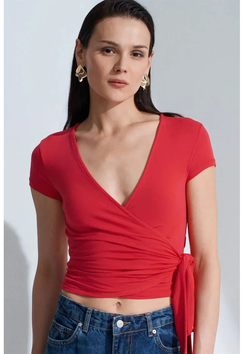 Bluza dama,  bluza scurta, casual, rosu, 47% modal, 46% bumbac, 7% elastan