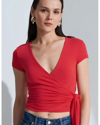 Bluza dama,  bluza scurta, casual, rosu, 47% modal, 46% bumbac, 7% elastan