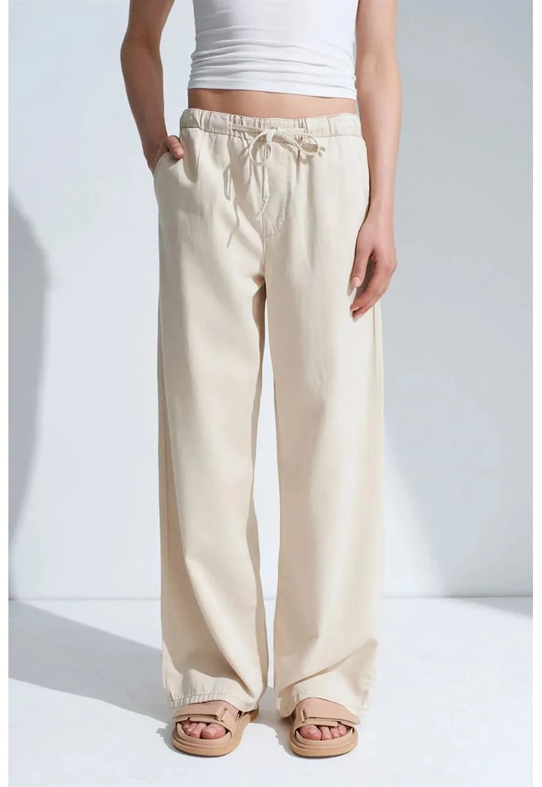Blugi dama,  picior larg, talie medie, bej natural, denim