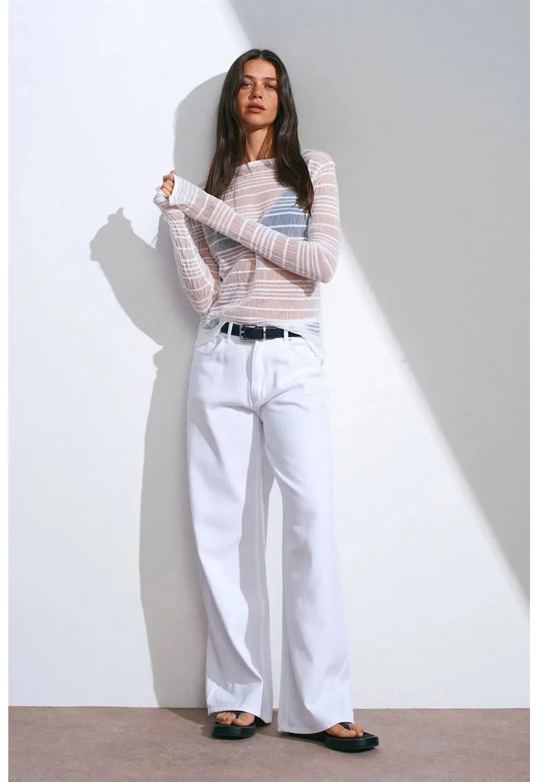 Blugi dama,  talie inalta, croiala larga, alb, denim