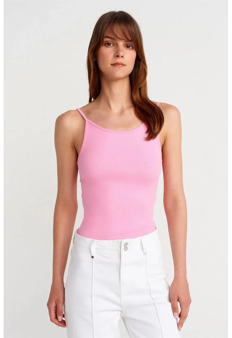 Bluza dama,  bluza mulata fara maneci, roz aprins, bumbac/modal/elastan