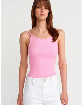 Bluza dama,  bluza mulata fara maneci, roz aprins, bumbac/modal/elastan