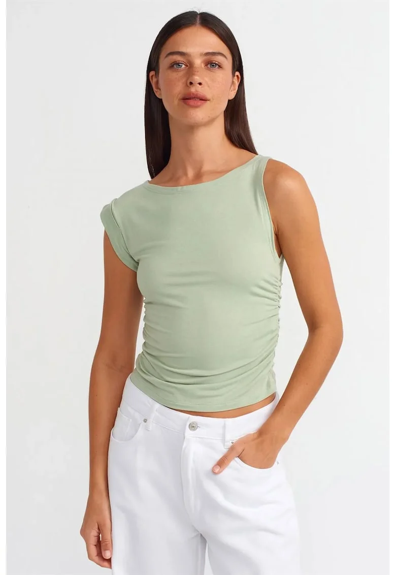 Bluza dama,  fara maneci, croiala slim, Verde salvie, 92% viscoza, 8% elastan